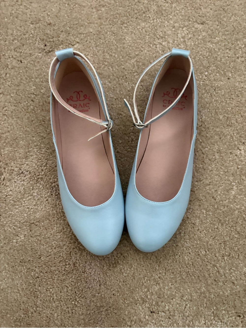 CRAIC Pastel Blue Ankle-Strap Ballet Flats for Women